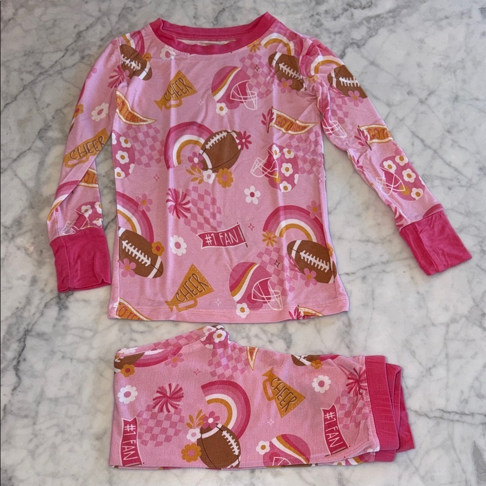 Kiki + LuLu Cheerful Pink Football Kids Pajama Set 3T